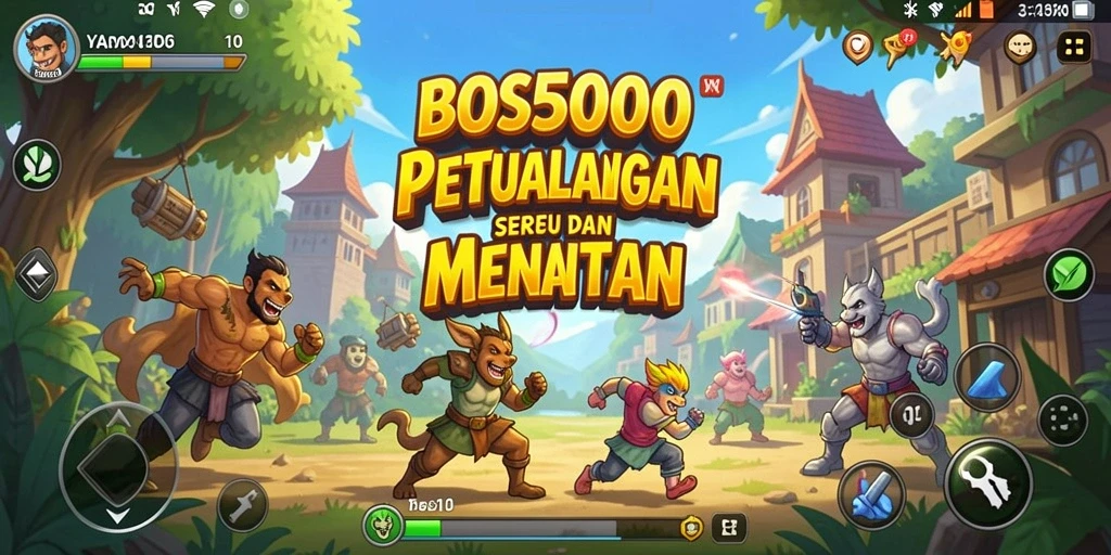 Tangkapan layar BOS5000 menunjukkan aksi gameplay arcade yang penuh warna.