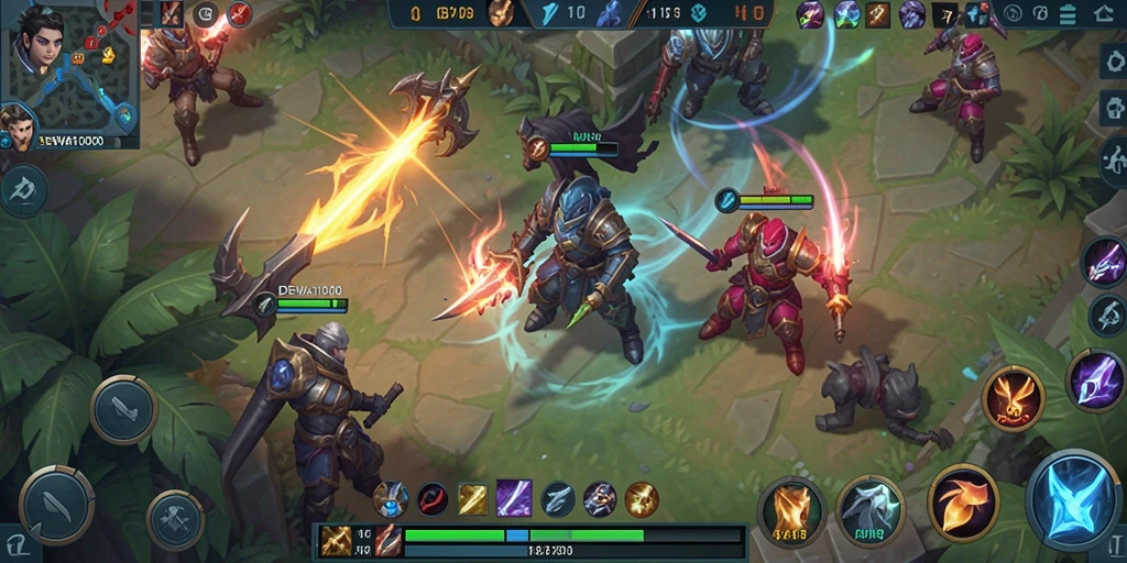 Screenshot gameplay DEWA1000 yang menampilkan pertarungan epik.