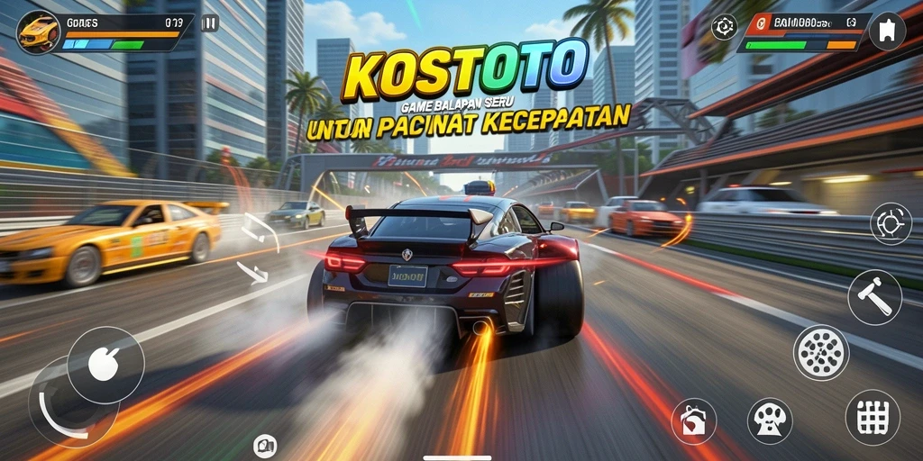 Tampilan seru gameplay Racing KOSTOTO dengan kecepatan tinggi.