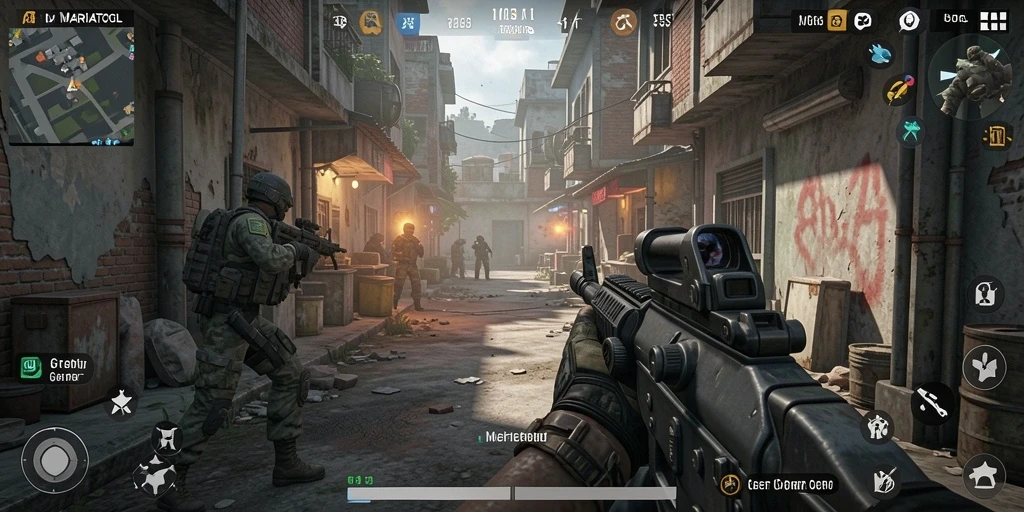 Screenshot gameplay MARIATOGL menampilkan aksi menembak yang mendebarkan.