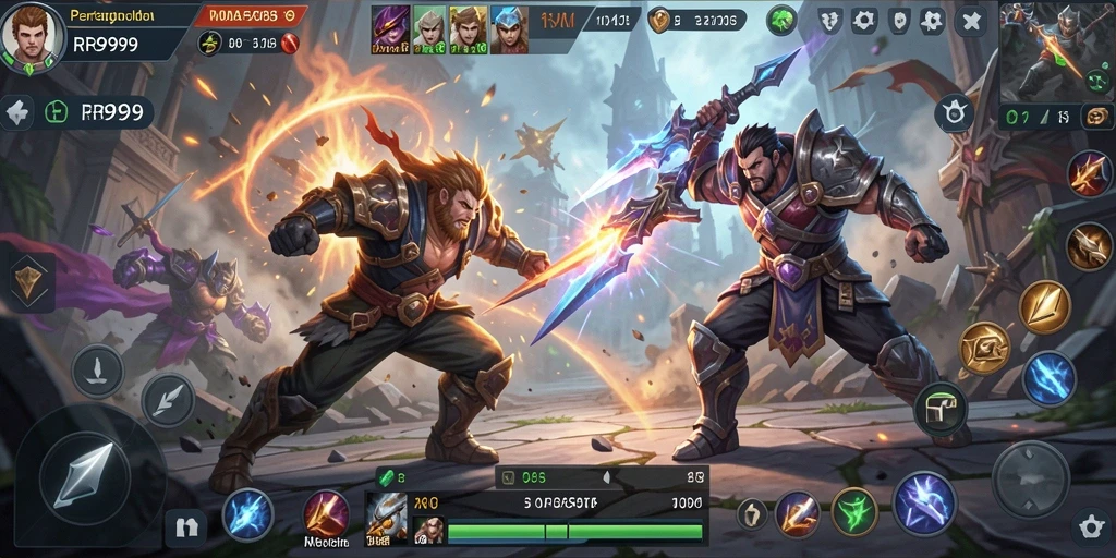 Tampilan gameplay seru dengan karakter dan arena yang menarik di RR999.