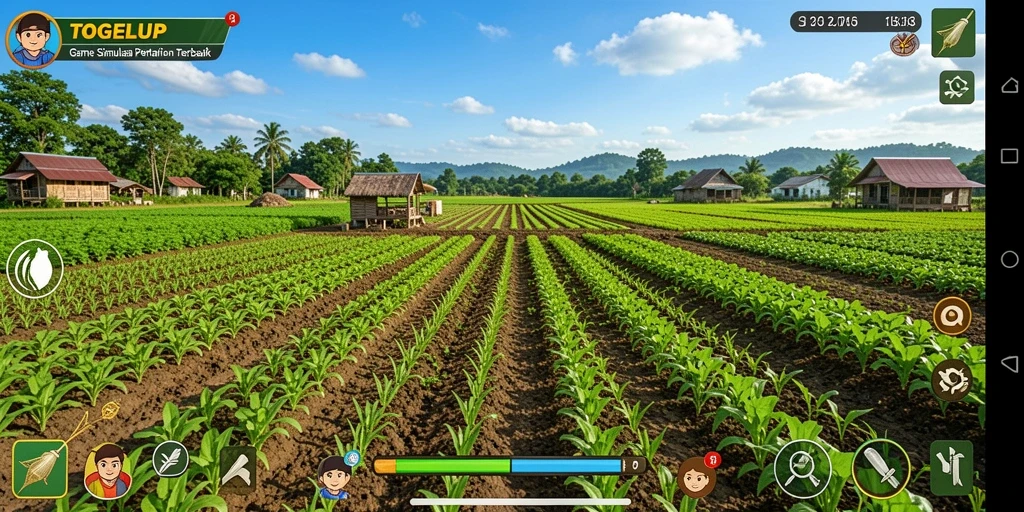 Tangkapan layar gameplay TOGELUP yang menunjukkan ladang yang subur.